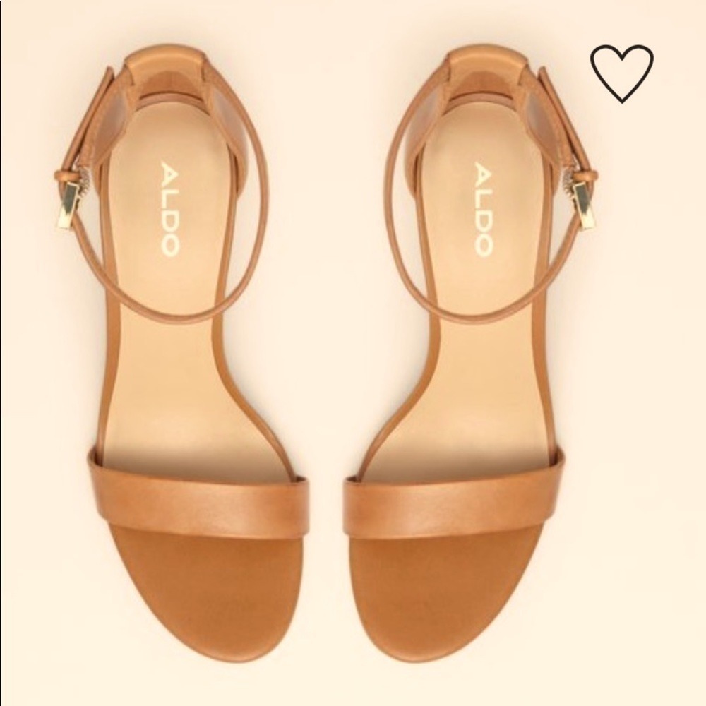 Aldo Womens Cognac Leather Ankle Strap Block Heel Sandals Round Toe Tan 10.5